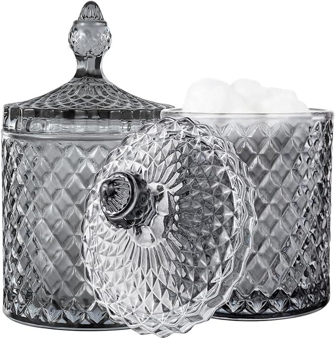 rejomiik 2 Pack Qtip Holder Glass Apothecary Jars by rejomiik