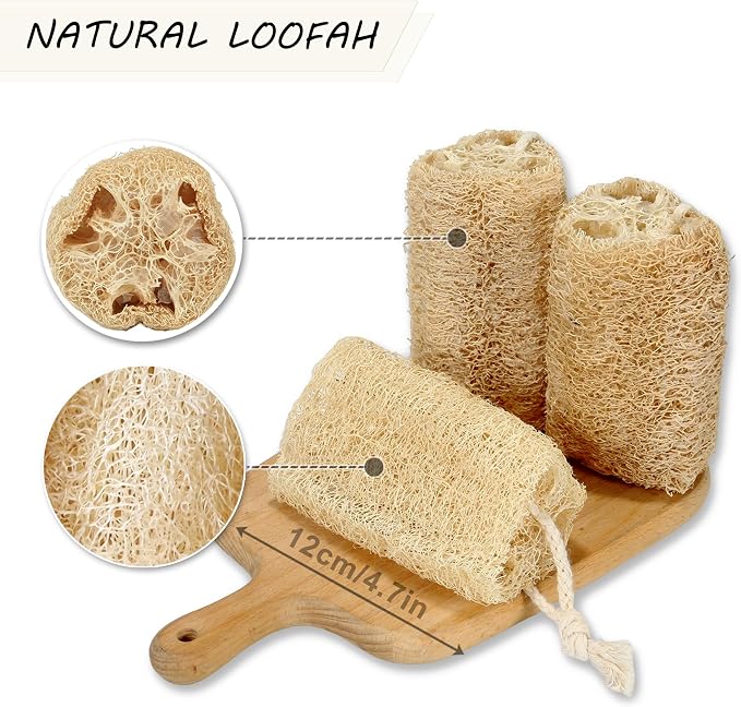 Natural Loofah Sponge Organic Loofa Set 6 Pack, Exfoliating Body Scrubber - Image 2