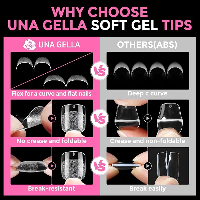 UNA GELLA Extra Short Square Oval Nail Tips 216pcs Pre-shaped Half Matte Square - Image 6