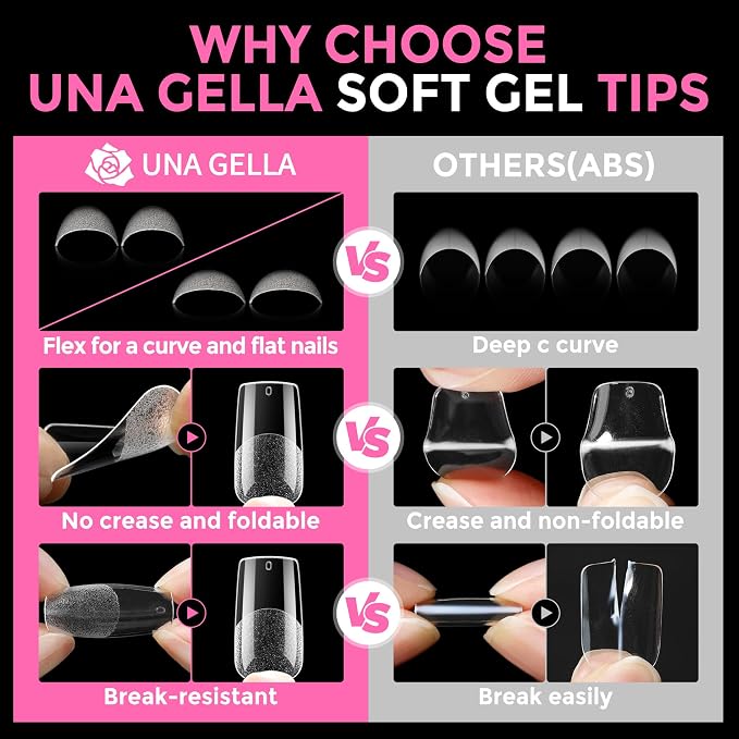 UNA GELLA Medium Square Nail Tips: 216pcs Square Press on Nails Pre-shape Clear - Image 7