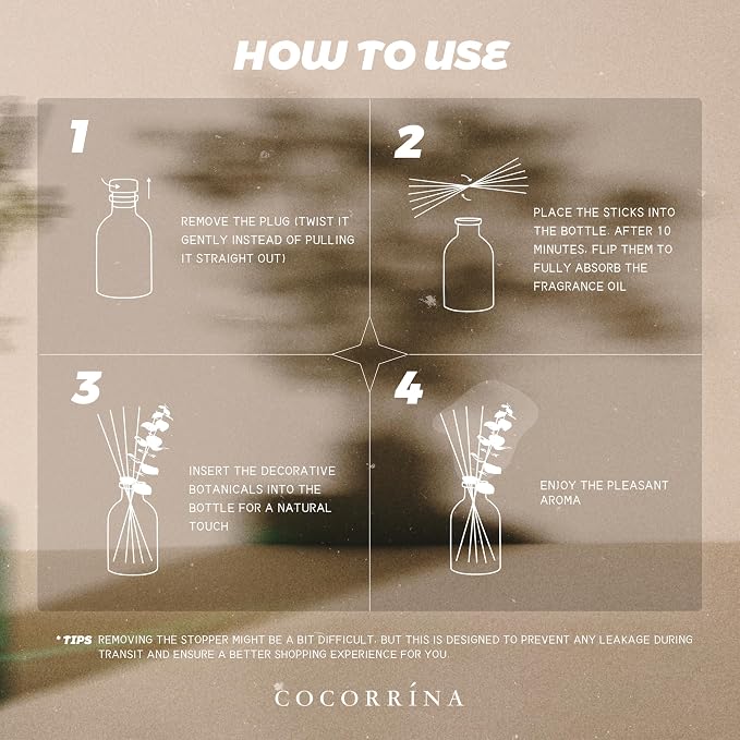 COCORRÍNA Light Cotton Reed Diffuser – 6.76 oz Essential Oil - Image 7
