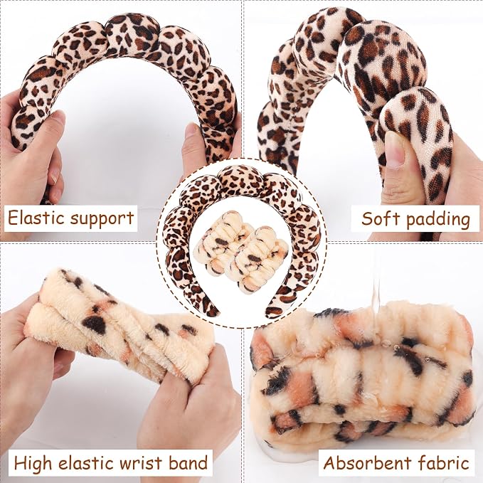 Zkptops Spa Headband for Washing Face Wristband Set Sponge Makeup Skincare - Image 5