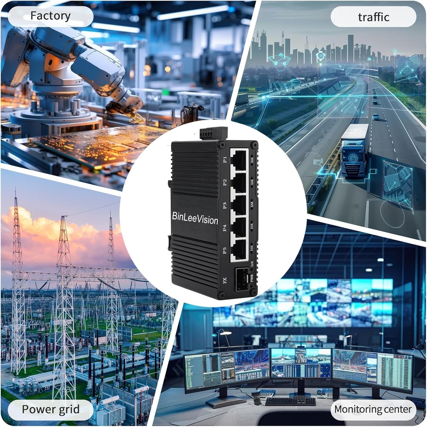 Industrial Mini Gigabit Ethernet Switch 5-Port RJ45 10/100/1000BASE-T+1-Port SFP Slot,Unmanaged Network Switch,Network Hub,Dinrail Mount or Wall-Mount,Plug & Play,Fanless (5 RJ45+1 SFP with PoE)