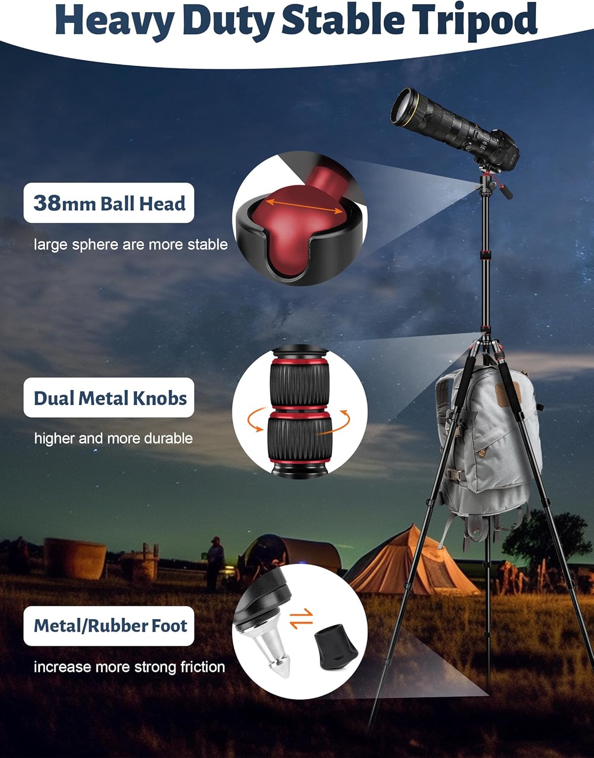 Tripod for Camera, 83" Camera Tripods & Monopods with Metal Handle, Professional Aluminum Tripods, Heavy Duty Tripod for DSLR Camera Lasers Spotting Scope Binoculars Telescope, Payload 35Lb