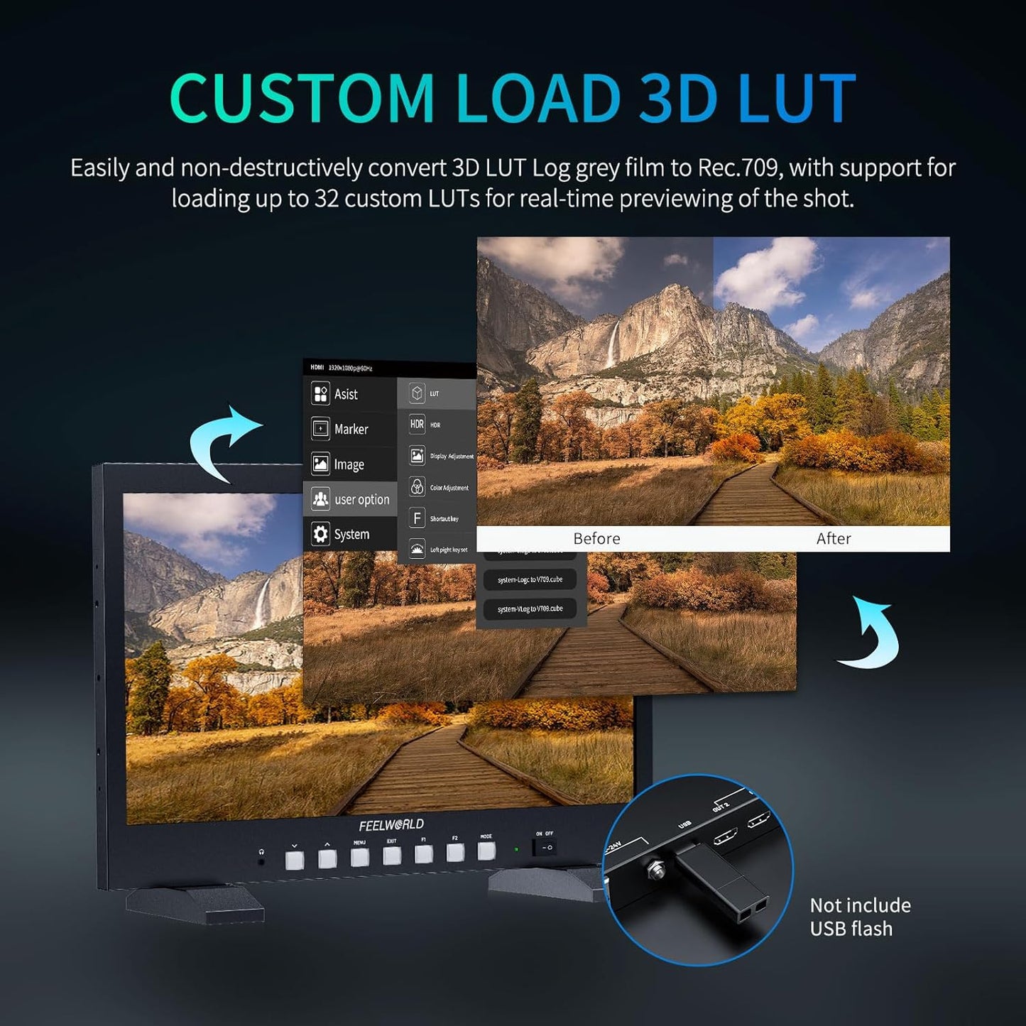 FEELWORLD FVM215 21.5 Inch 1000nit High Bright Production Broadcast Studio Monitor with Waveform LUT 8 Bit Color Depth 4K60Hz HDMI 3G-SDI in and Out