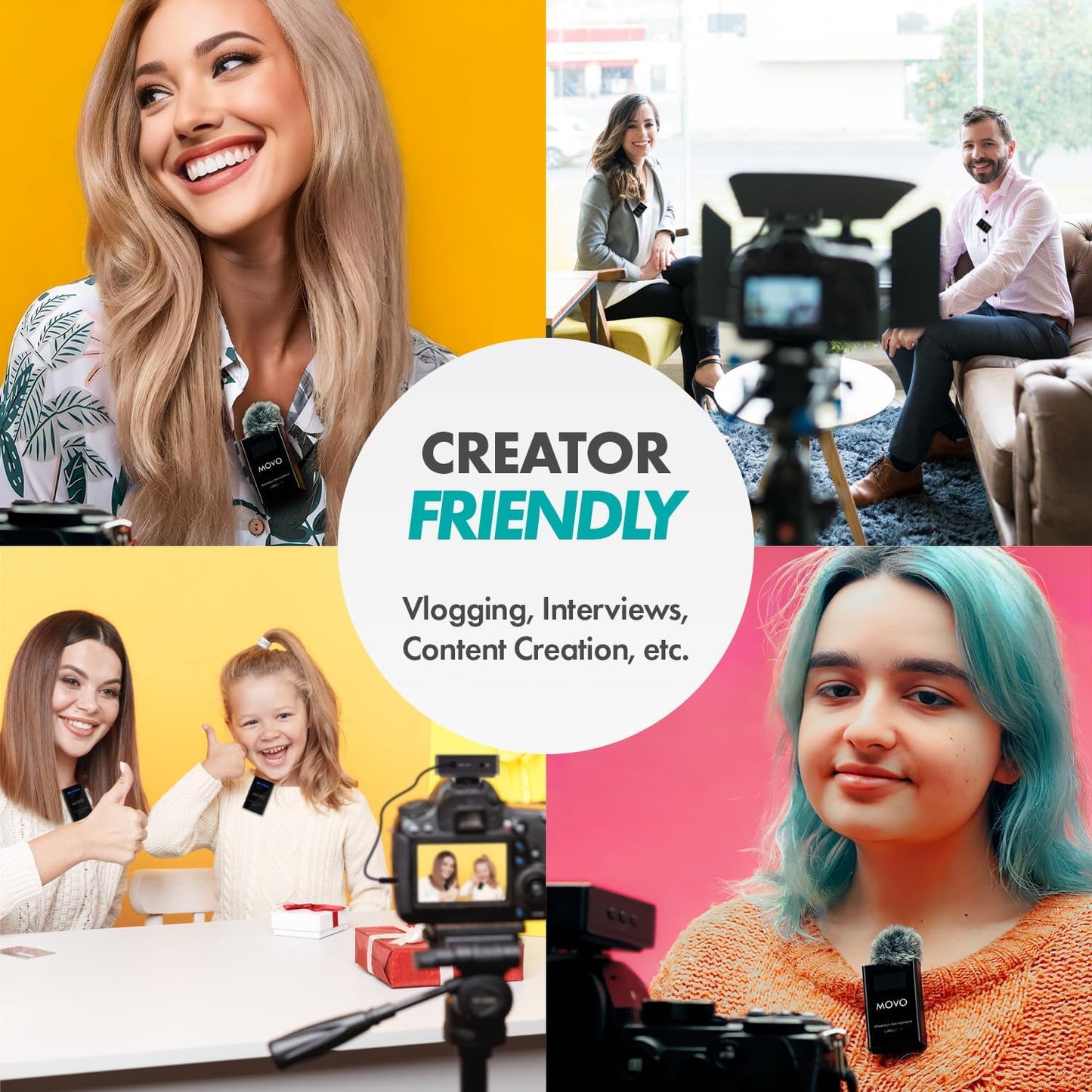 Movo Lingo-Duo 48-Channel UHF Wireless Lavalier Microphone System for Camera - Lav Mic Compatible with Canon, Nikon, and Sony DSLR Cameras - for Filmmaking, Vlogging, Interviews, Content Creation