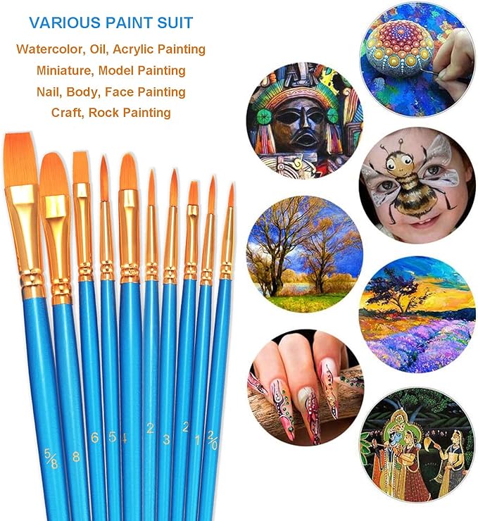 BOSOBO Paint Brushes Set, 2 Pack 20 Pcs Round-Pointed Tip Nylon Hair Artist - Image 3