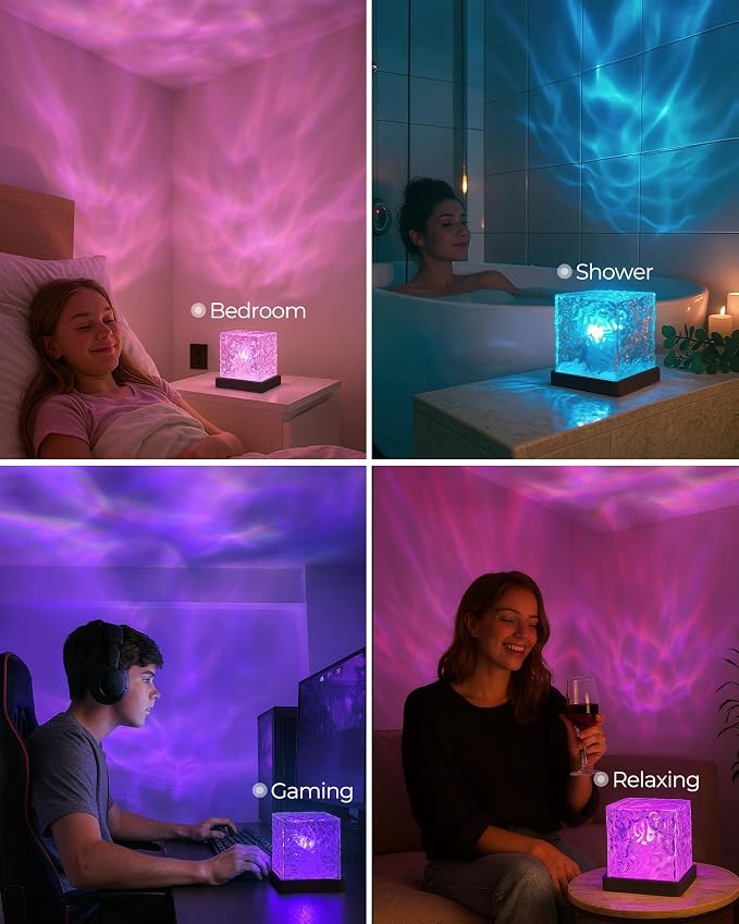 2-Pack Black Rechargeable Shower Lights, 16 Color Ocean Wave Projector Light - Image 7