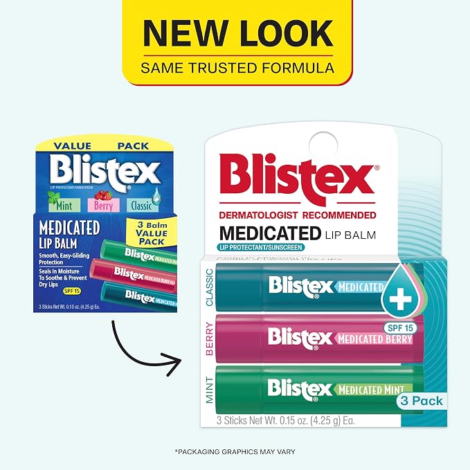 Blistex Medicated Lip Balm, 0.15 Oz Each, Mint and Berry Flavor, Soothes and - Image 2