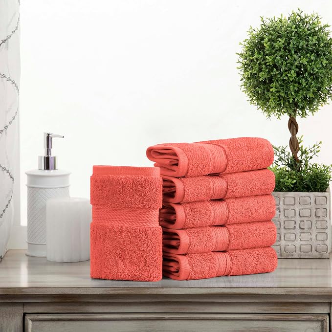 SUPERIOR Egyptian Cotton Pile Face Towel/Washcloth Set of 6, Ultra Soft Luxury by SUPERIOR