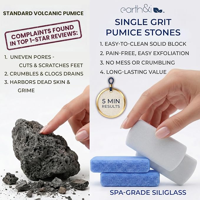 Earth & I Pumice Stone for Feet – 4-Pack Callus Remover Set | 2 Coarse + 2 Fine - Image 4