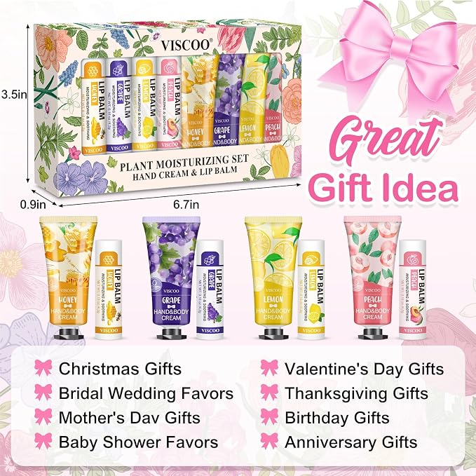 VISCOO 16 Pack Bulk Lip Balm and Hand Cream Set, Mothers Day Gifts, Teacher - Image 5