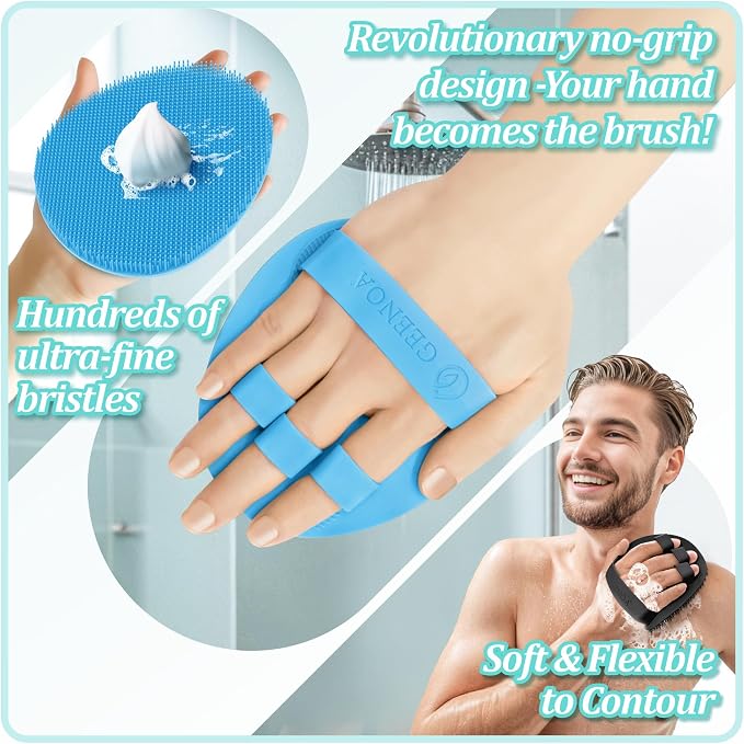 Silicone Back & Face Scrubber & Bath Glove Set 3PCS, 13.4'' Gentle Back Scrubber - Image 7