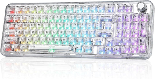 YUNZII X98 QMK/VIA Wireless Mechanical Gaming Keyboard with Knob,Tri-Mode BT5.0/USB-C/2.4GHz Hot Swappable Keyboard,Pre-lubed Switches Gasket Mount RGB Backlit for Wins/Mac (White, Snow Switch)