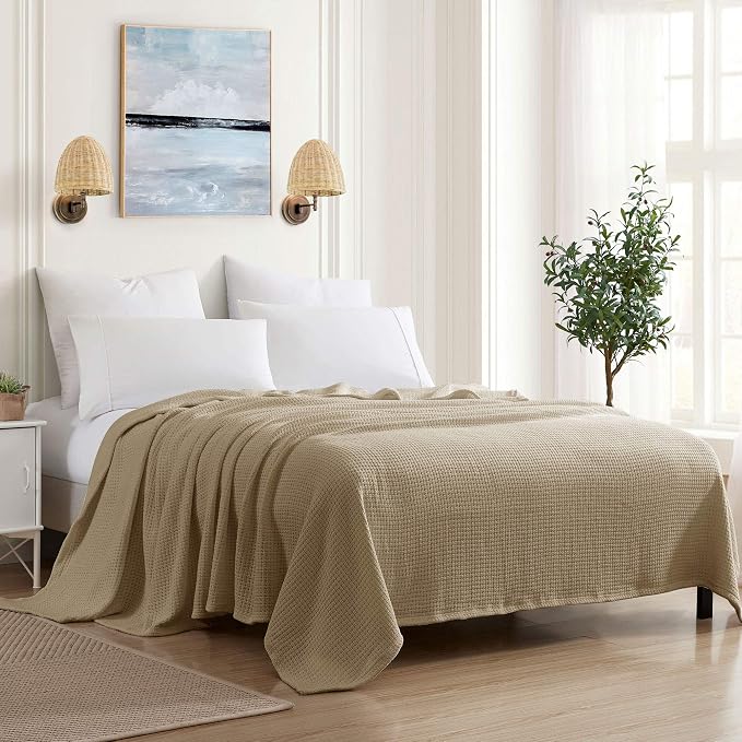 Sweet Home Collection 100% Fine Cotton Luxurious Basket Weave Blanket, Taupe by SweetHomeCollection