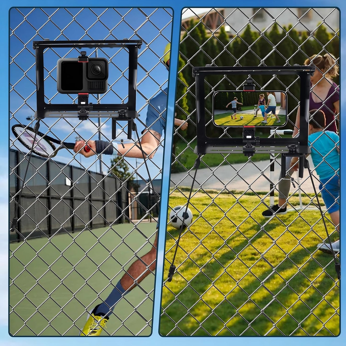 Cell Phone Fence Mount with Adjustable Shade, Mounting Kit for Gamechanger for iPhone, Samsung, GoPro, Mevo Start and Other Action Cameras,for Recording Baseball,Rugby and Tennis Games