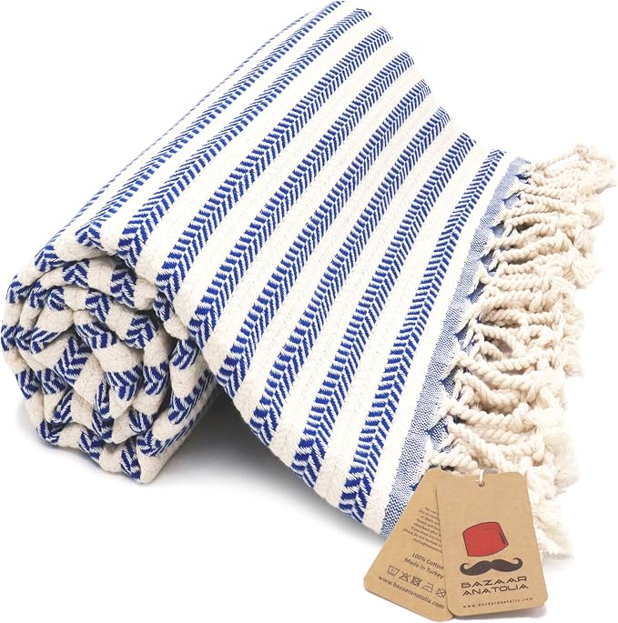 Bazaar Anatolia Turkish Beach Towel – 100% Cotton, Quick Dry, Sand Free Striped by BazaarAnatolia