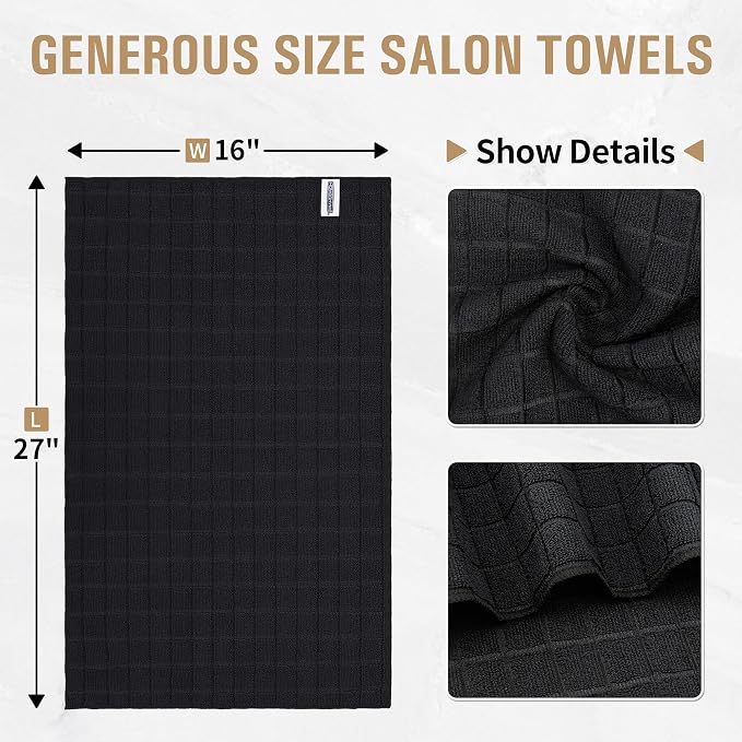 Salon Towels, 24 Pack Black Hand Towels - Image 2