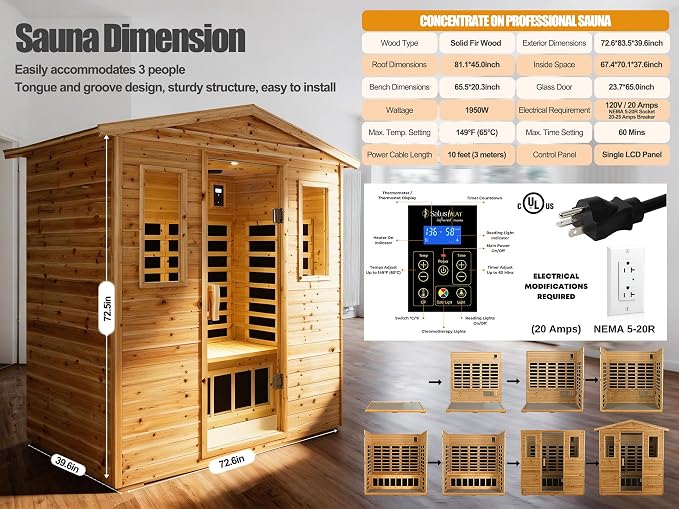 Full Spectrum Sauna, Outdoor Sauna 3 Person Infrared Sauna, Infrared Saunas - Image 7