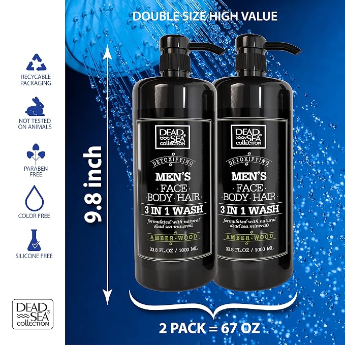 Dead Sea Collection Amber Wood Men’s Body Wash – 3 in 1 Body Wash - Image 3
