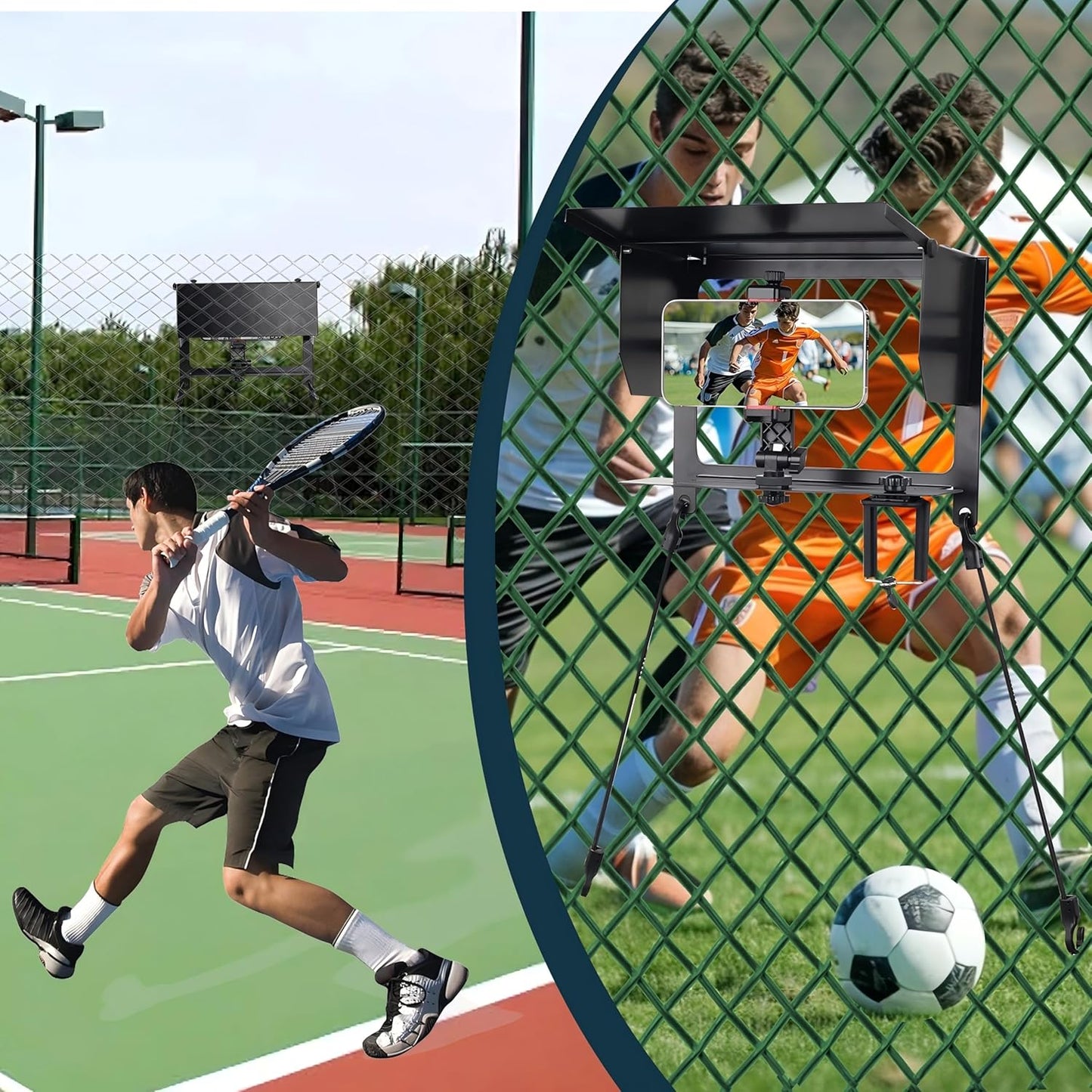 Cell Phone Fence Mount with Adjustable Shade, Mounting Kit for Gamechanger for iPhone, Samsung, GoPro, Mevo Start and Other Action Cameras,for Recording Baseball,Rugby and Tennis Games