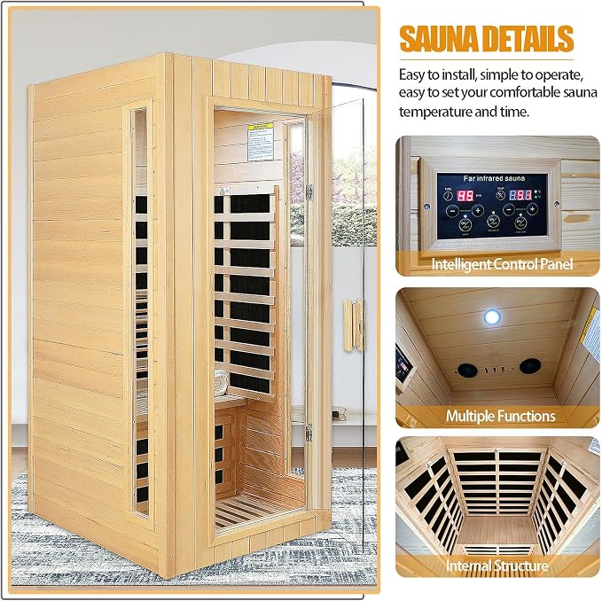 Far Infrared Sauna 1 Person Infrared Sauna Room Canadian Hemlock Wooden Sauna - Image 4