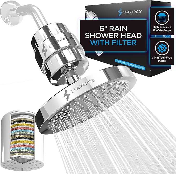 SparkPod Luxury Filtered Shower Head Set 23 Stage Shower Filter by SparkPod