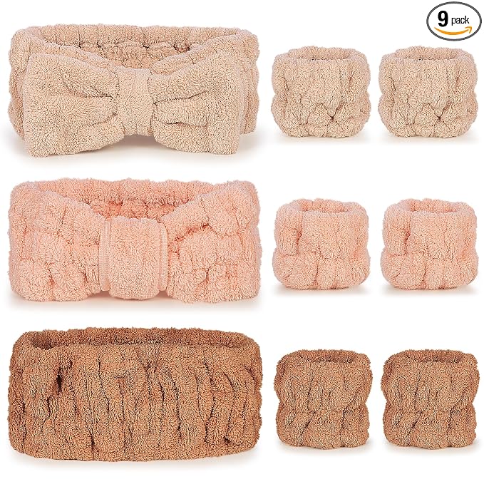 DiyJibb 9 Pcs Spa Headband for Washing Face, Skincare Headband and Wristband Set by DiyJibb
