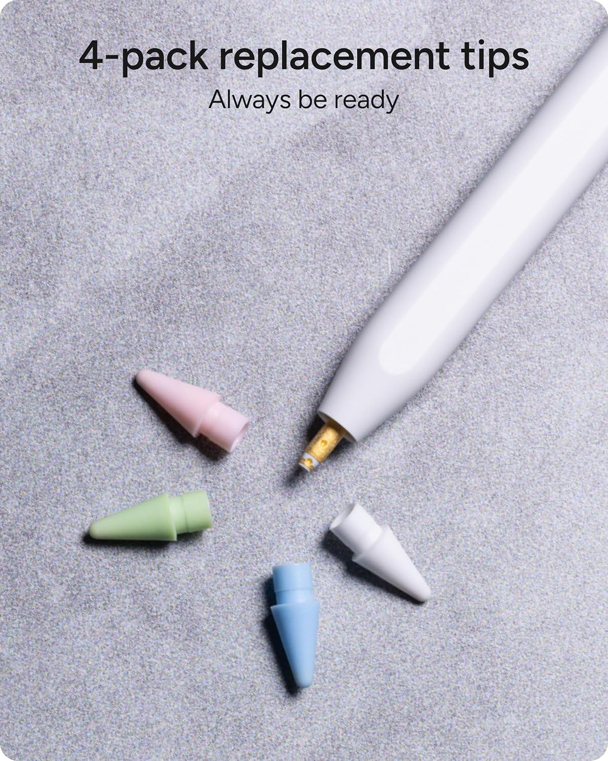 ZAGG Replacement Tips for Apple Pencil 1st Gen, 2nd Gen, & USB-C - Pack of 4, Smooth Writing, Perfect Friction, Pastel Pink, Blue, Green, & White