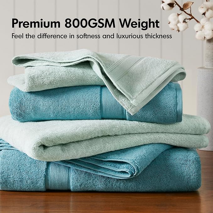 Madison Park 800GSM Bathroom Towel Set of 8 100% Cotton Bath Towel Set - Image 2