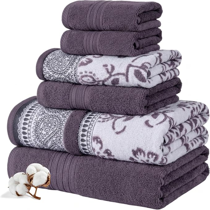 Modern Threads Floral Trail 6-Piece 100% Cotton Towel Set – Reversible Yarn by ModernThreads