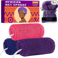 African Net Sponge Authentic, 3 Pieces Exfoliating Scrubber Bath Sponge by BHYTAKI