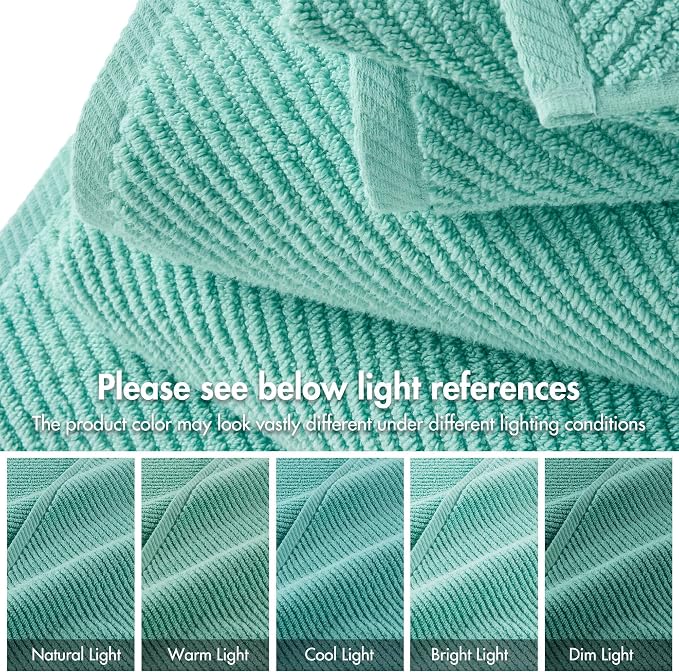 Madison Park Bathroom Towel Set of 6 Diagonal Ribbed, Turquoise 100% Cotton - Image 7