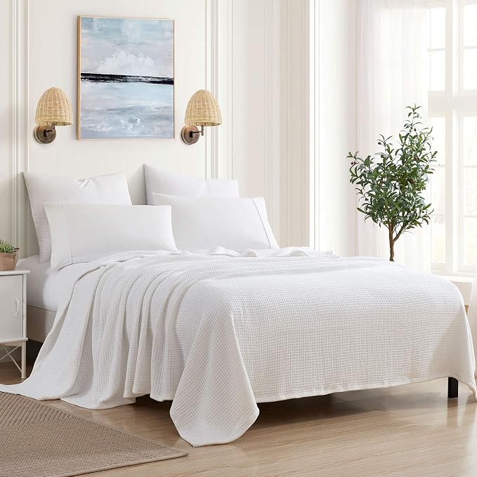 100% Fine Cotton Luxurious Basket Weave Blanket, Full/Queen Size by SweetHomeCollection