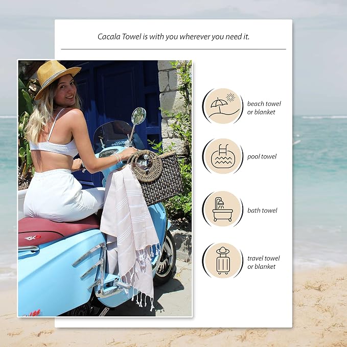 Cacala Lightweight and Thin Turkish Beach Towel 100% Cotton Sand-Free and - Image 6