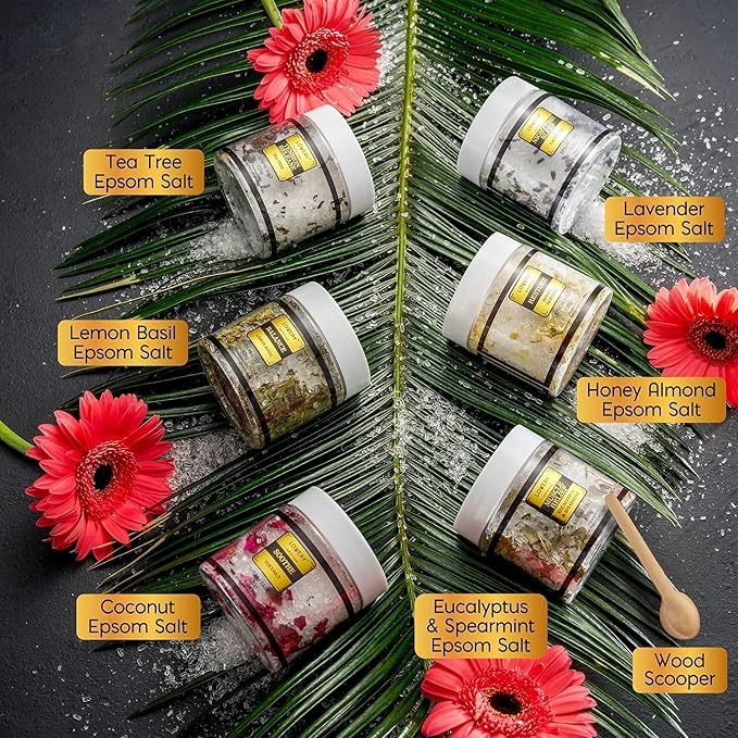 Mothers Day Gifts for Mom, Epsom Bath Salts Gift Basket Set, Self Care Salt - Image 2
