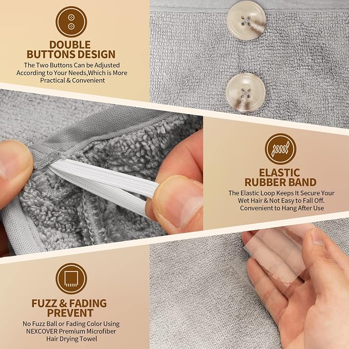 NEXCOVER Microfiber Hair Wrap, 2 Pack Grey 9.8 inch x 25.5 inch, Turbans Ultra - Image 3