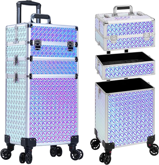 3 in 1 Rolling Makeup Train Case Professional Large Cosmetic Trolley by Unknown