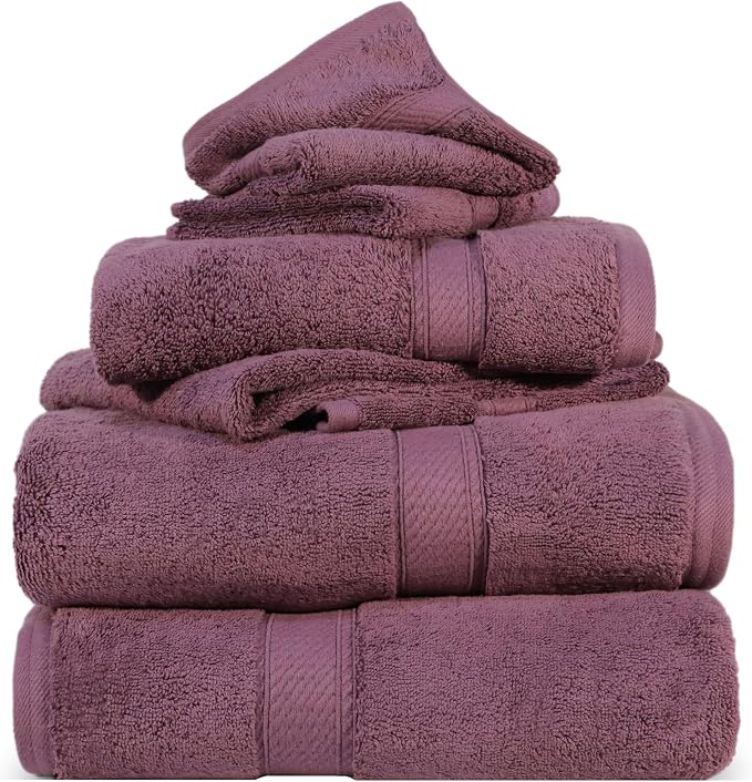 SUPERIOR Egyptian Cotton Pile 6 Piece Towel Set, Includes 2 Bath, 2 Hand by SUPERIOR