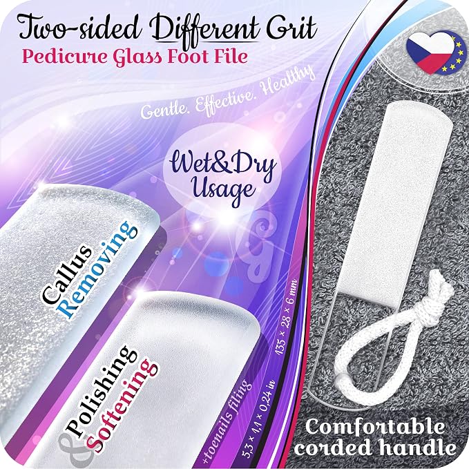 GLADZY Czech Glass Foot File Callus Remover – Double Sided Etched, Different - Image 2
