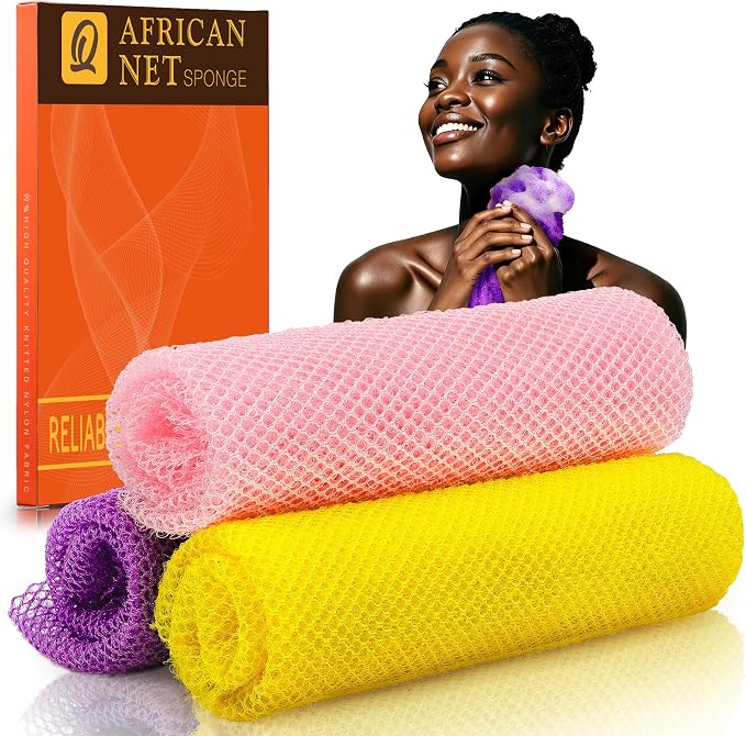 UJFQBH 3 Pieces African Bath Sponge African Net Long Net Bath Sponge by BuyNow