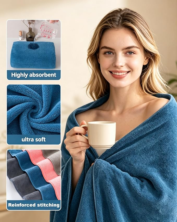 Lumimi Towels 3 Piece Very Soft Microfiber Bath Towel Set Super Absorbent Light - Image 2