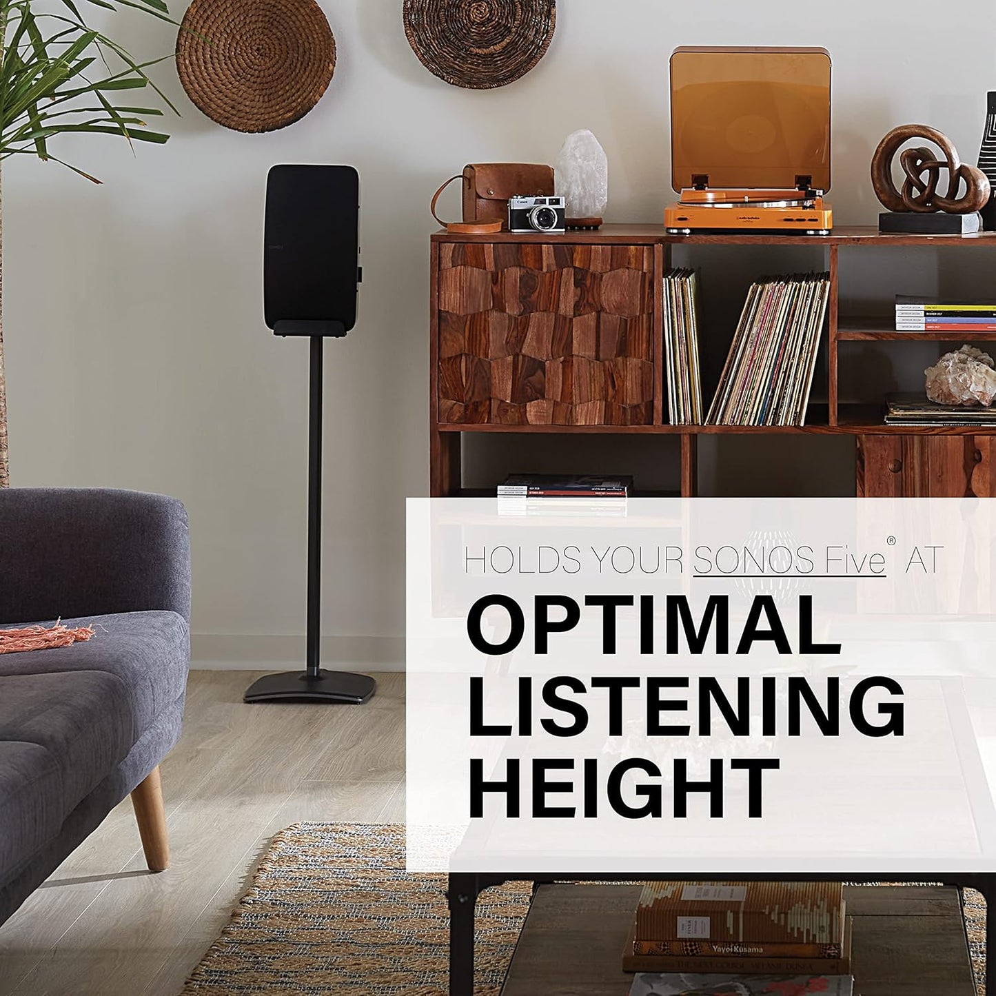 Sanus Wireless Speaker Stand for Sonos Five and Sonos Play:5 - Audio Enhancing Design for Vertical & Horizontal Audio with Built-in Cable Management & Premium Alloy Materials - OSS52 (Black)