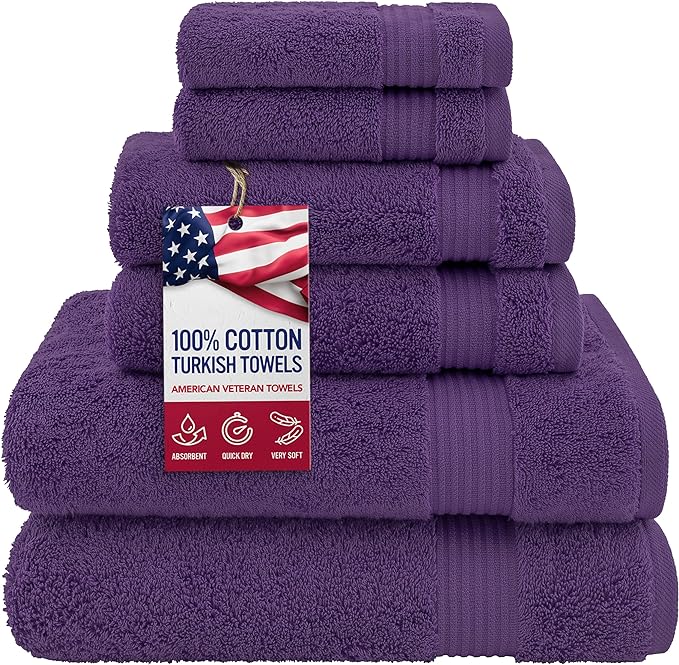 American Veteran Towel, 100% Cotton Turkish 6 Piece Towel Set, Luxury Towels by AmericanVeteranTowel