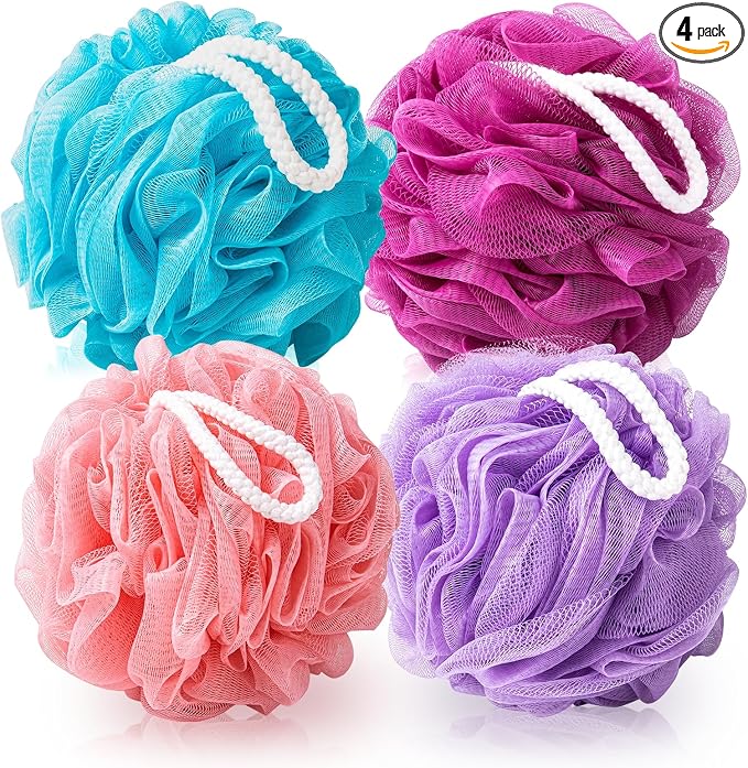 MTDLYICE Loofah for Women 75g 4 Pack, Bath Sponge Soft Mesh Shower Puff Loofah by MTDLYICE