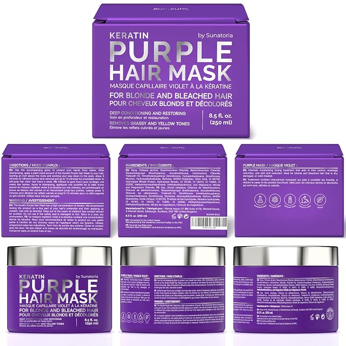 SUNATORIA Purple Hair Mask for Blonde & Bleached Hair, 2-in-1 Keratin Toning - Image 8