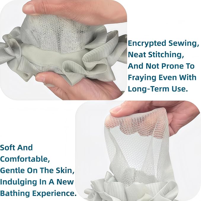 3-Pack Bath Loofah Set with Dual-Sided Shower Puff - Image 5