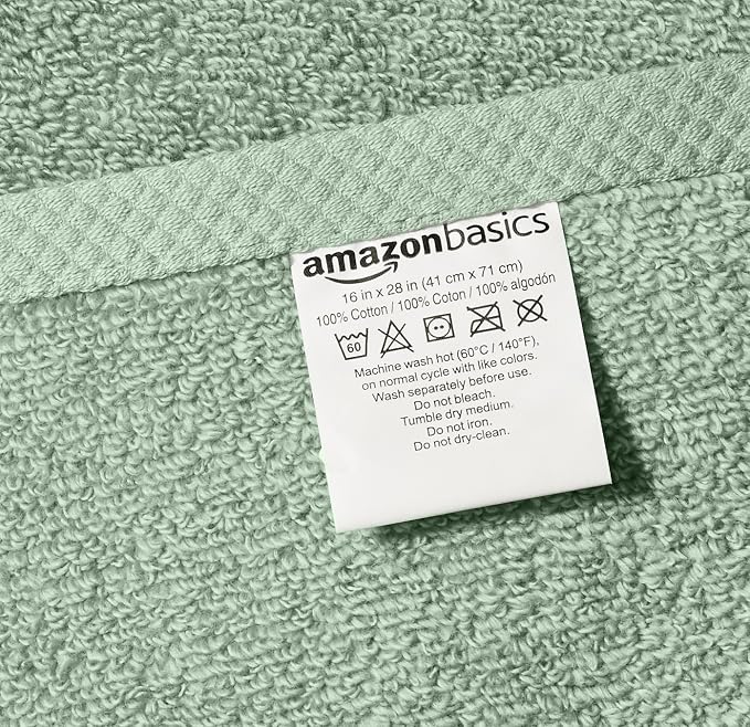 Amazon Basics Lightweight Quick-Dry Hand Towels, 100% Cotton, Seafoam Green - Image 4