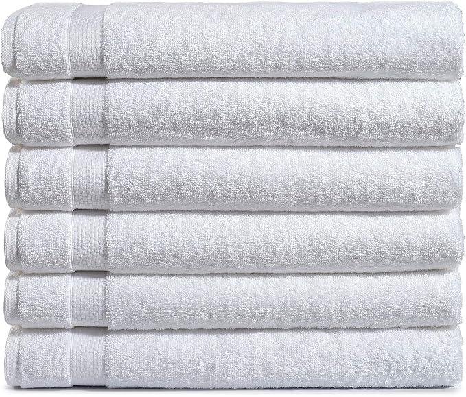 Amazon Basics 6-Pack Bath Towels, 100% Ring Spun Cotton, 600 GSM, Lightweight by AmazonBasics