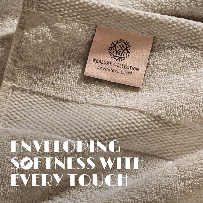 White Classic Wealuxe Taupe Bath Towels 24x50 Inch, Cotton Towel Set - Image 3
